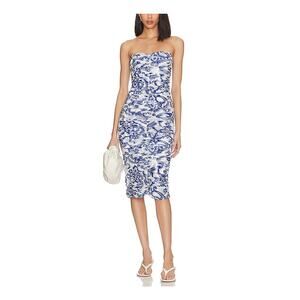 L'agence Ruched White & Blue Caprice Dress Size 2